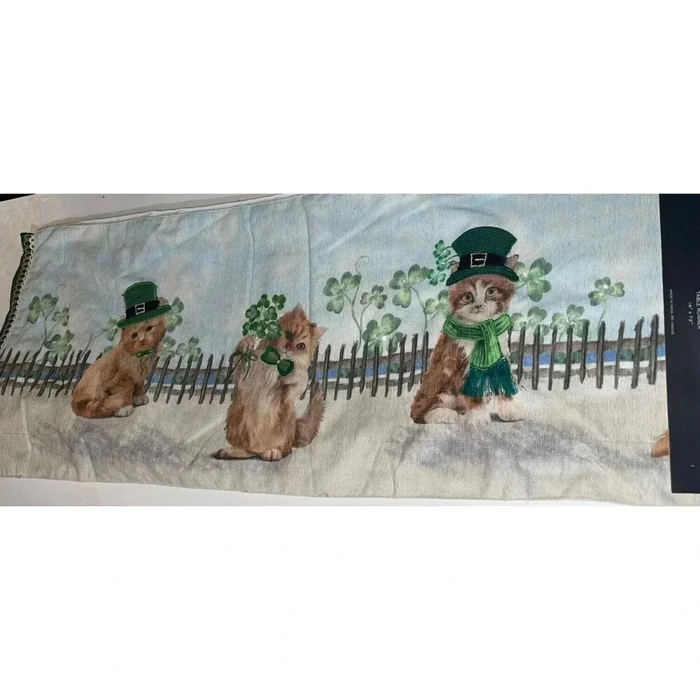 St. Patrick's Nicole Miller Kitty Cat Table Runner Home Decor 14x72